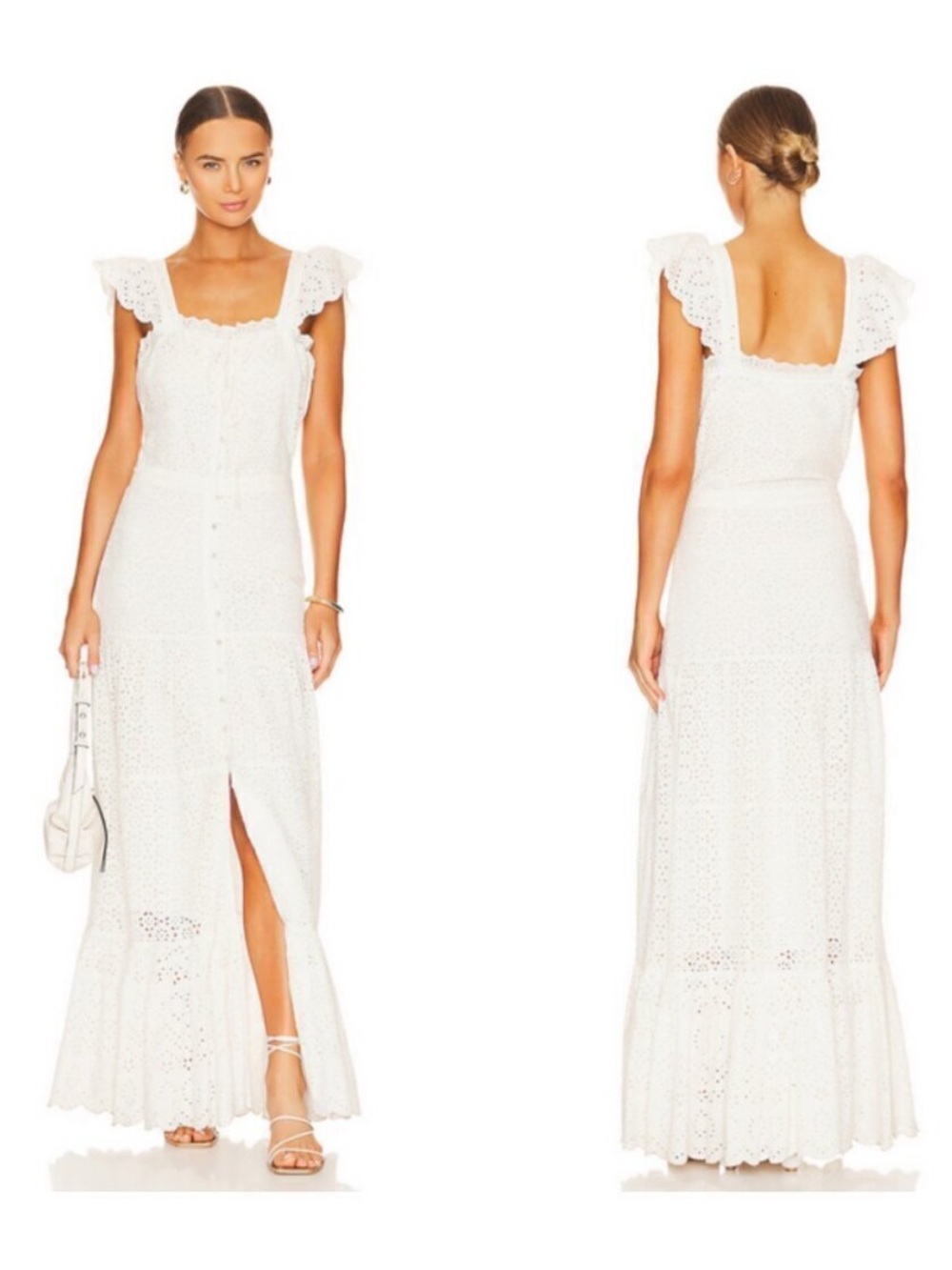 Veronica Beard Aislin Eyelet Cotton Tiered Maxi Dress Size 2 in White
